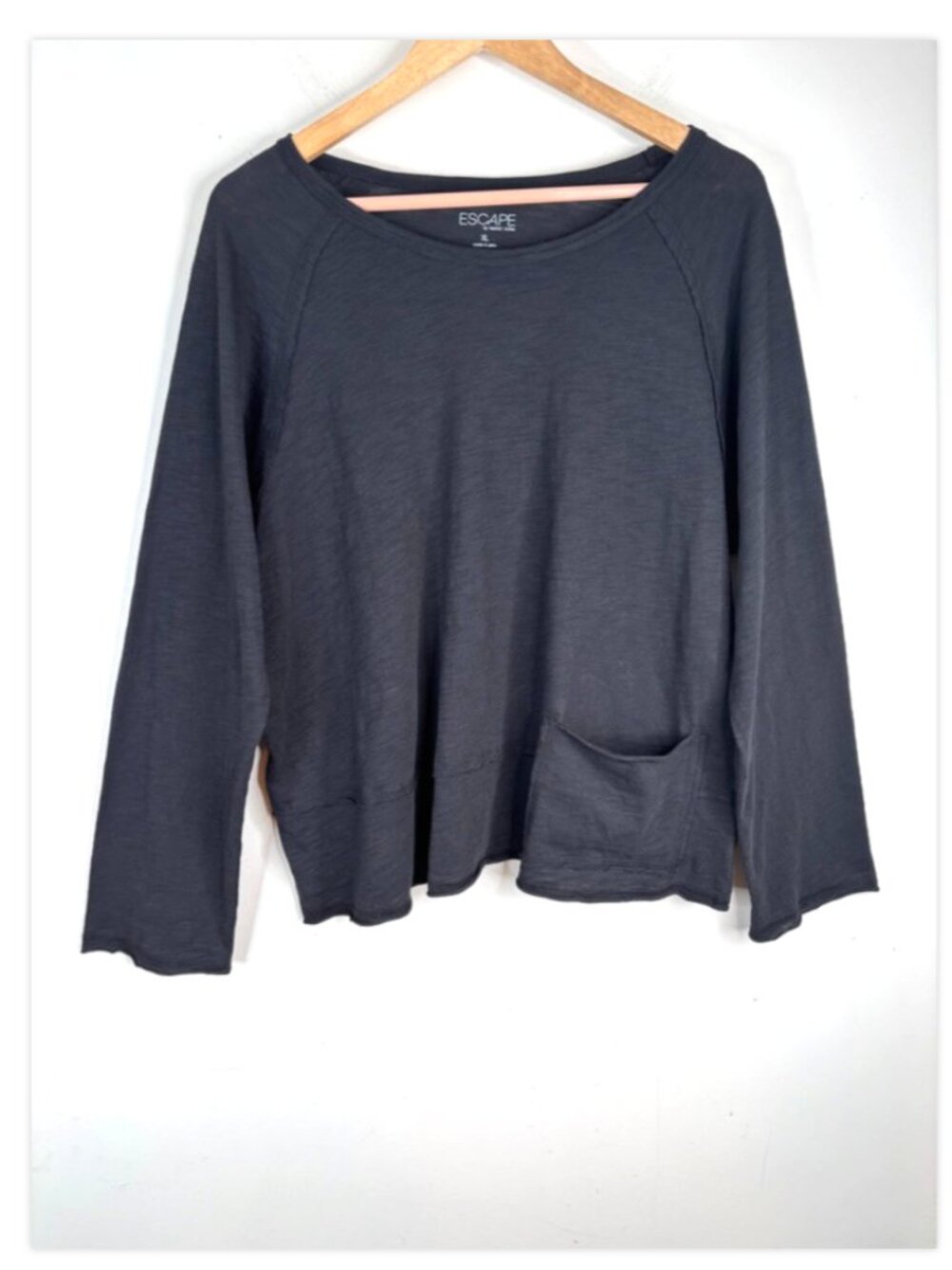 Habitat Boxy Black Tunic XL Long Sleeve Boho Lagenlook Artsy Lightweight Pocket